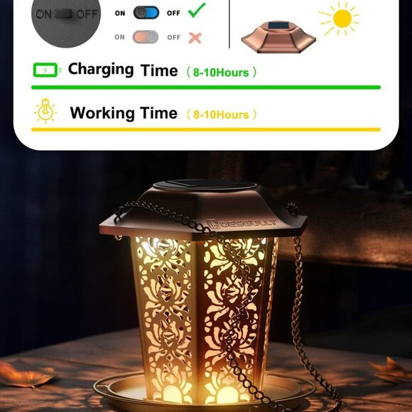 Solar Bird Feeders for Outdoors Hanging - Premium Grade Metal Bird Feeder, Chew- - Picture 4 of 6